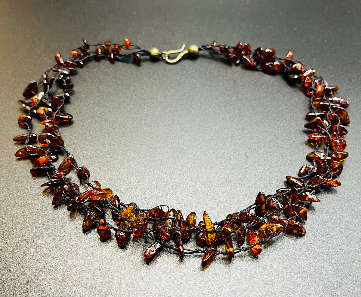 Handcrafted Cognac Baltic Amber Multi-Strand Statement Necklace