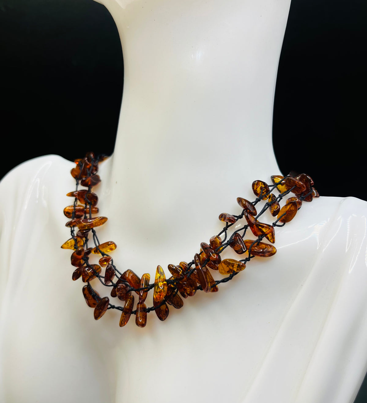 Handcrafted Cognac Baltic Amber Multi-Strand Statement Necklace