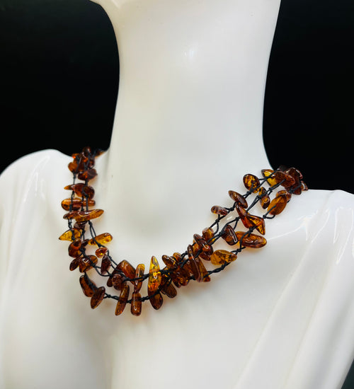 Handcrafted Cognac Baltic Amber Multi-Strand Statement Necklace