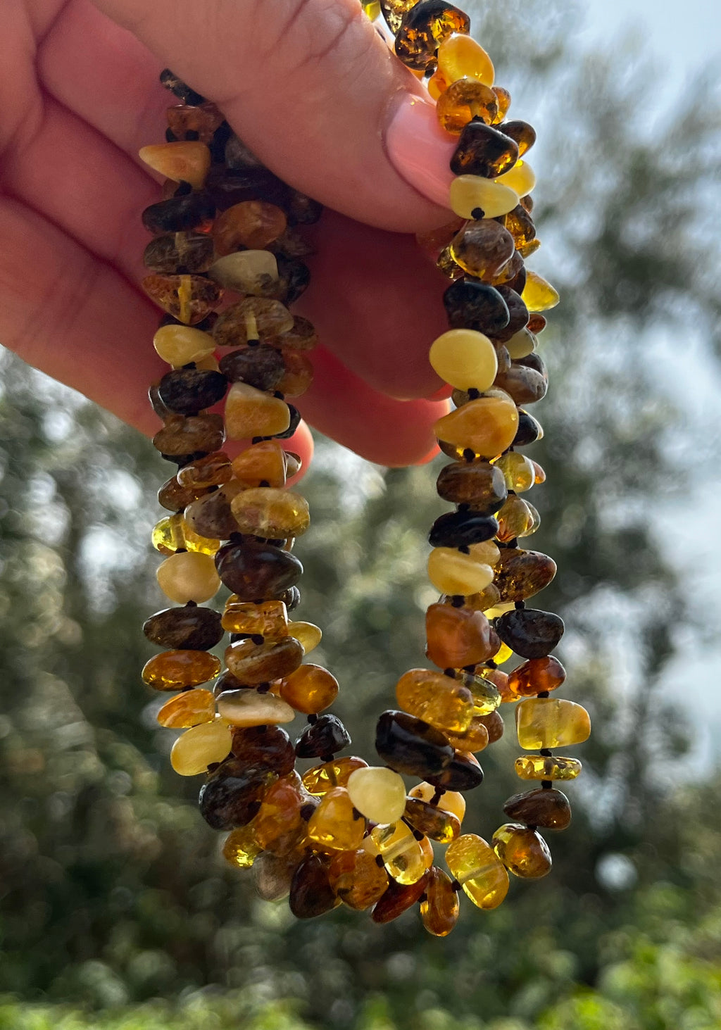 Long Baltic Amber Chip Necklace | Natural Multicolored Amber Flapper / Lariat Style | 103 cm (40.5 in), 30g