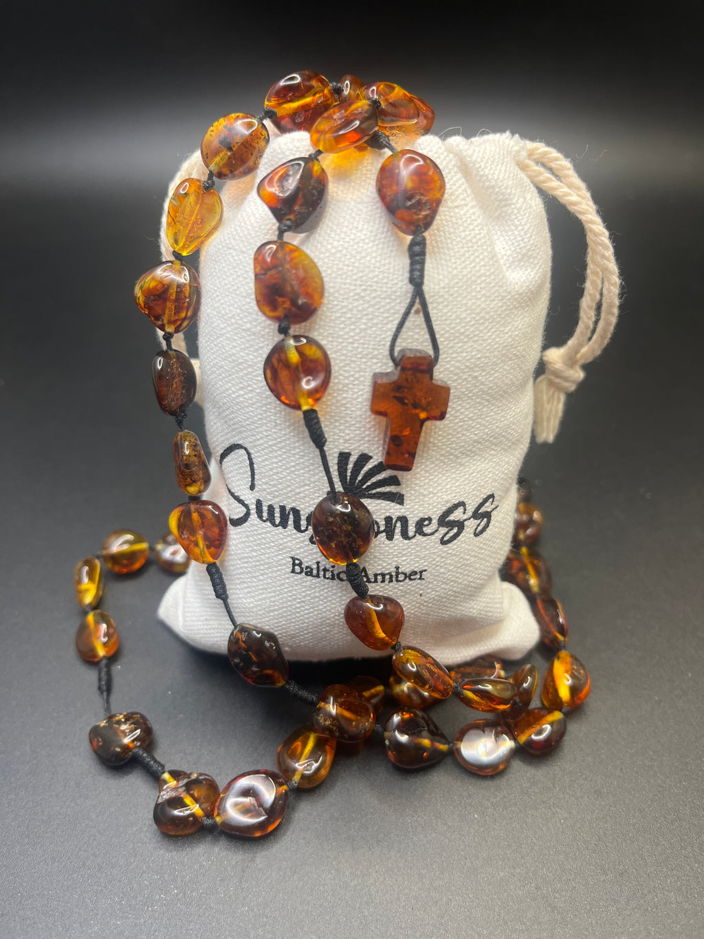 Handmade Baltic Amber Rosary Beads – Authentic Catholic Prayer Beads Necklace with Amber Cross