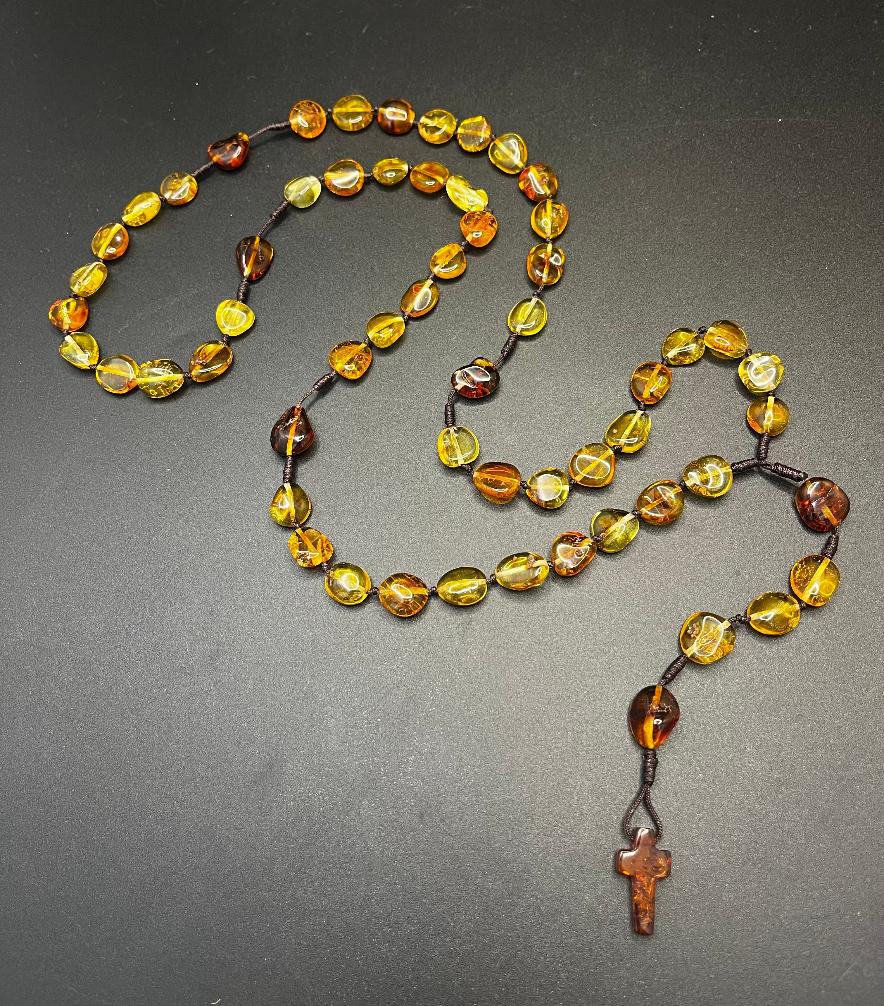 Genuine Baltic Amber Catholic Rosary Beads – Handcrafted Amber Rosary Necklace with Cross