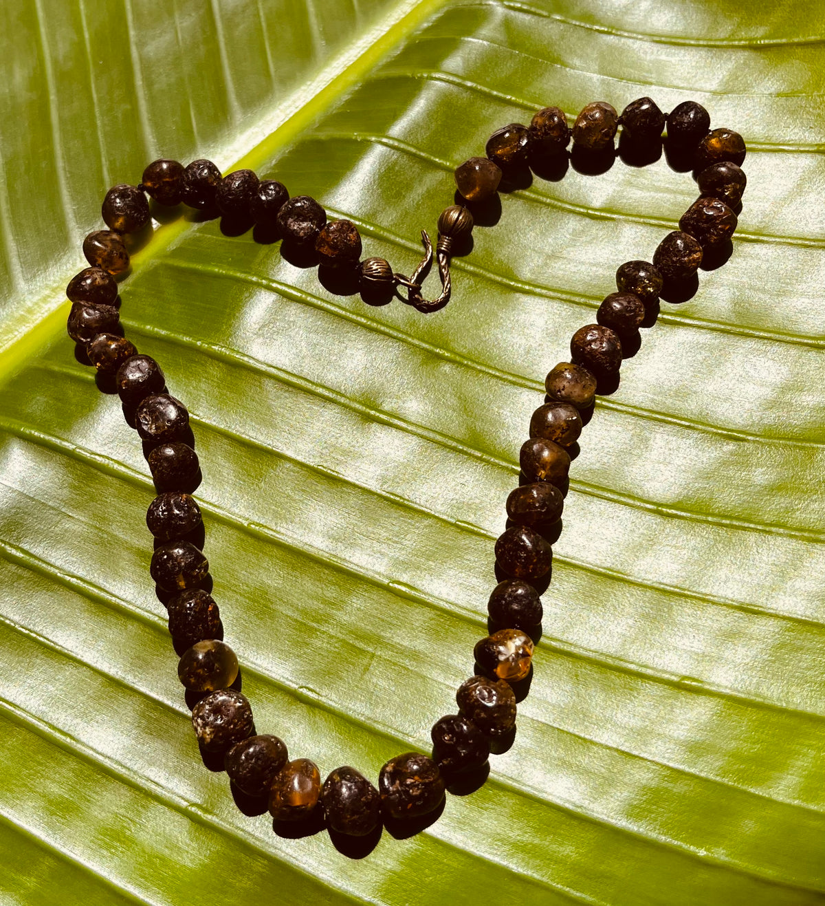 Handmade Natural Baltic Amber Necklace – Raw Dark Olive / Cognac Amber Beads (15g, 41cm)