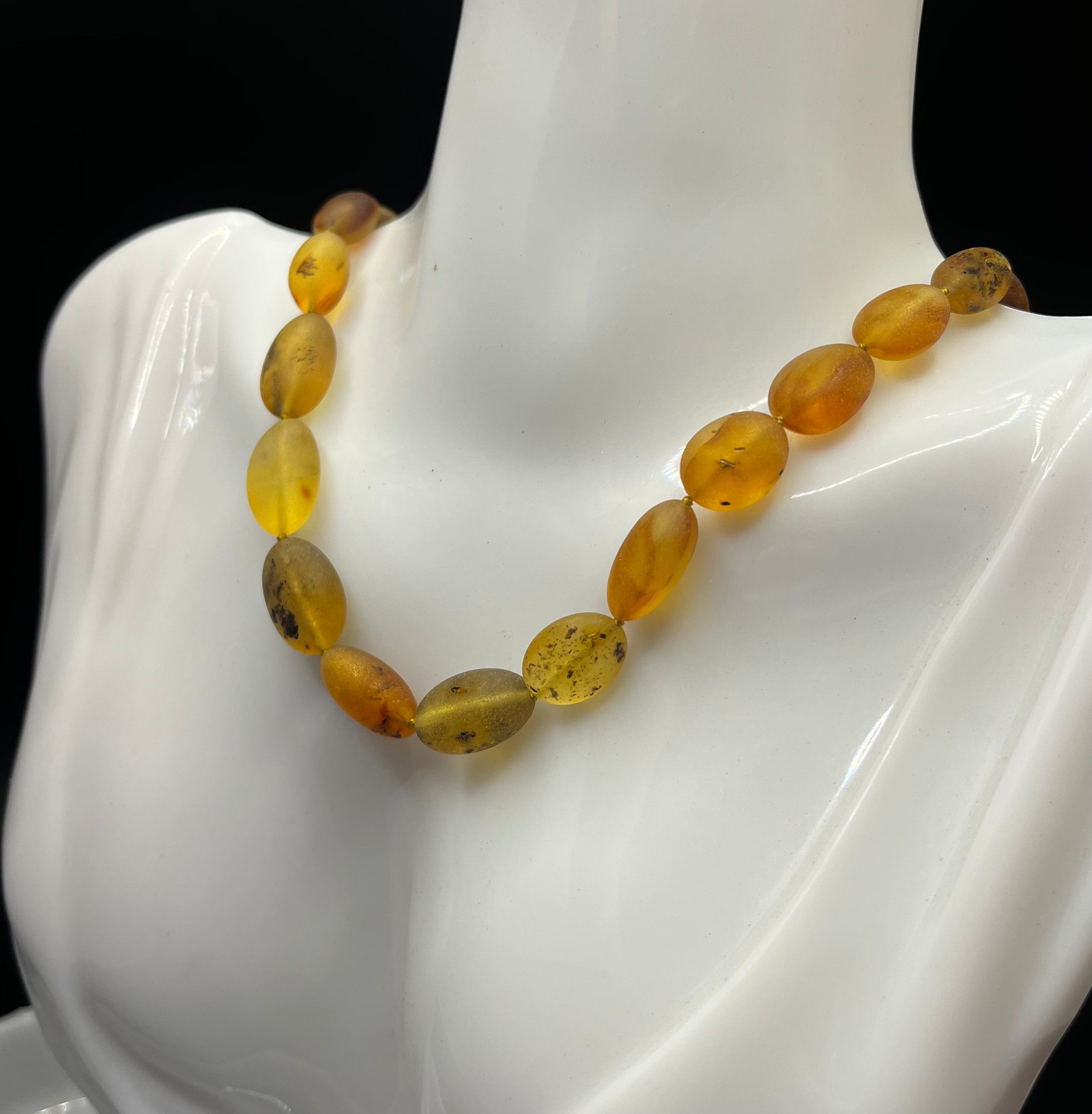 Handmade Raw Baltic Amber Necklace - 50cm, Natural Unpolished Beads 9-16mm (16g)