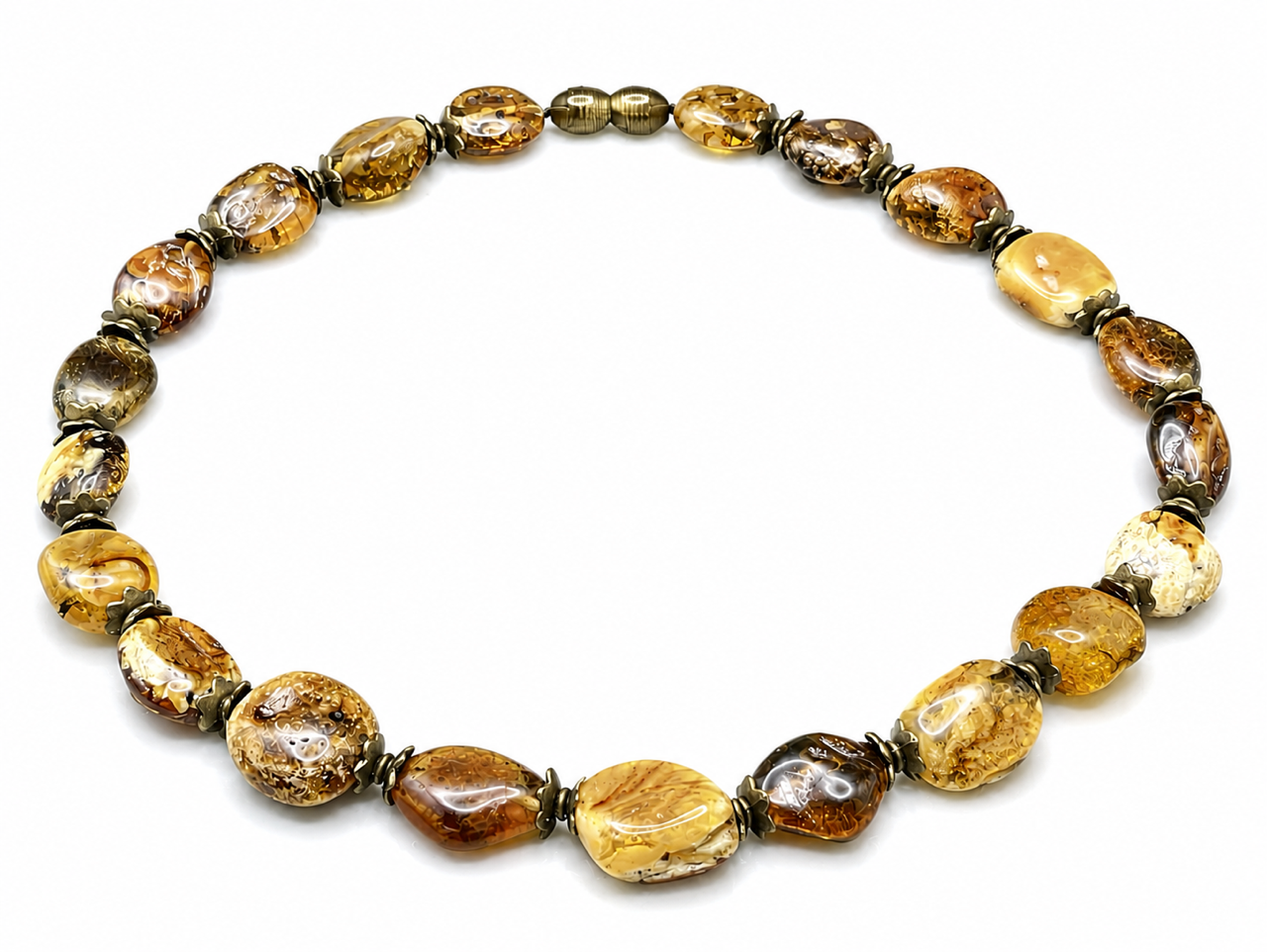 Baltic Landscape Amber Necklace in Bronze