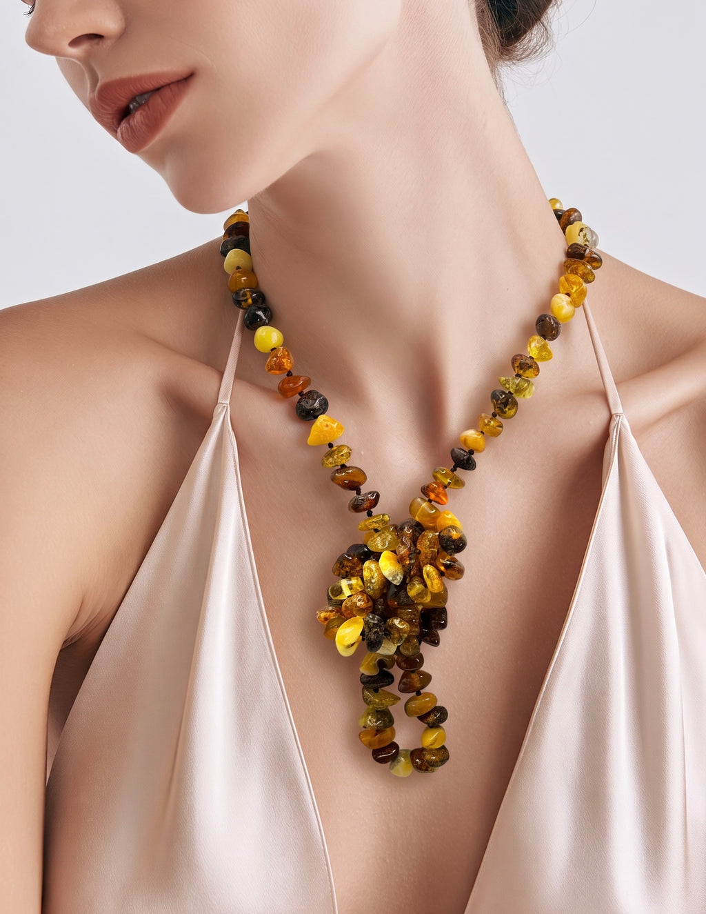 Long Baltic Amber Chip Necklace | Natural Multicolored Amber Flapper / Lariat Style | 103 cm (40.5 in), 30g