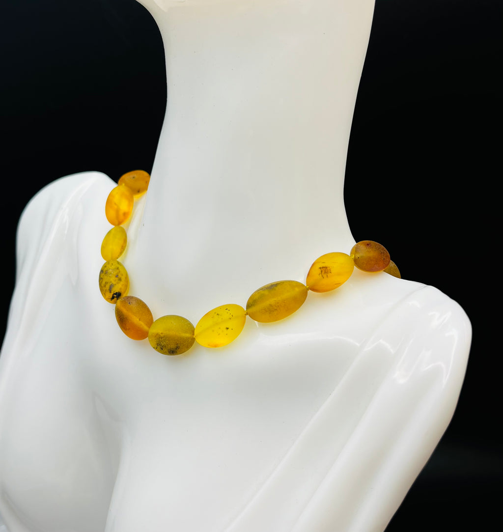 Handmade Raw Baltic Amber Necklace - 50cm, Natural Unpolished Beads 9-16mm (16g)