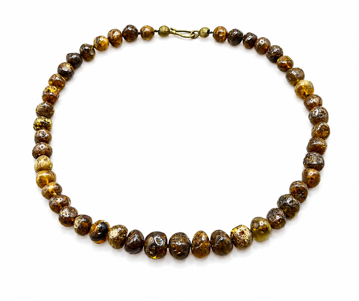 Handmade Natural Baltic Amber Necklace – Raw Dark Olive / Cognac Amber Beads (15g, 41cm)