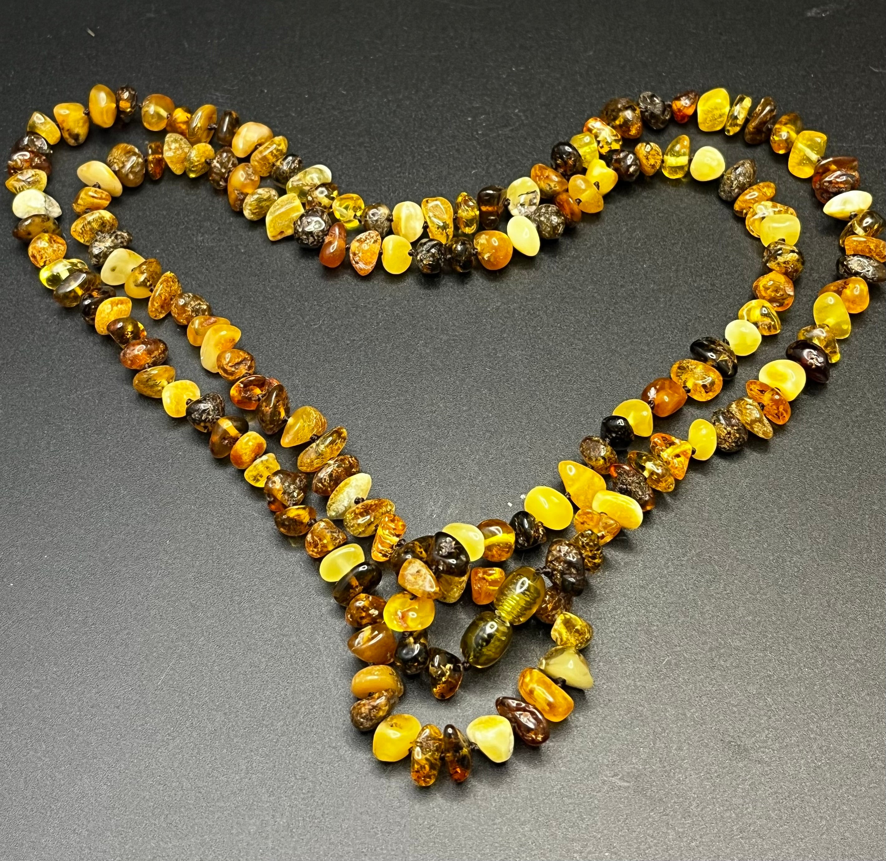 Long Baltic Amber Chip Necklace | Natural Multicolored Amber Flapper / Lariat Style | 103 cm (40.5 in), 30g
