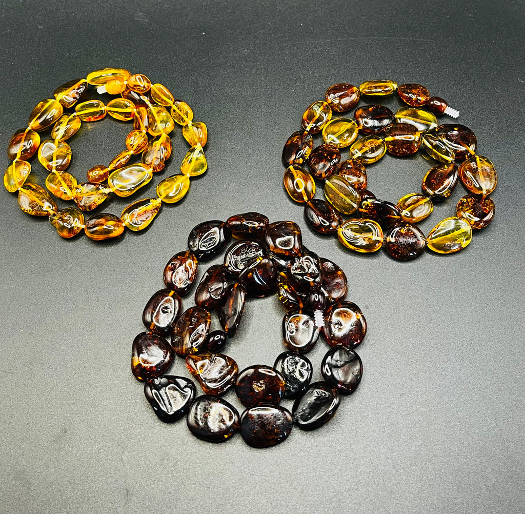 Handmade Baltic Amber Necklace Set (3 Pcs) – Polished Flat Beads