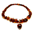 Handmade Genuine Baltic Amber Choker Necklace with Heart Pendant – Cognac Amber Beads (39 cm / 15.3")