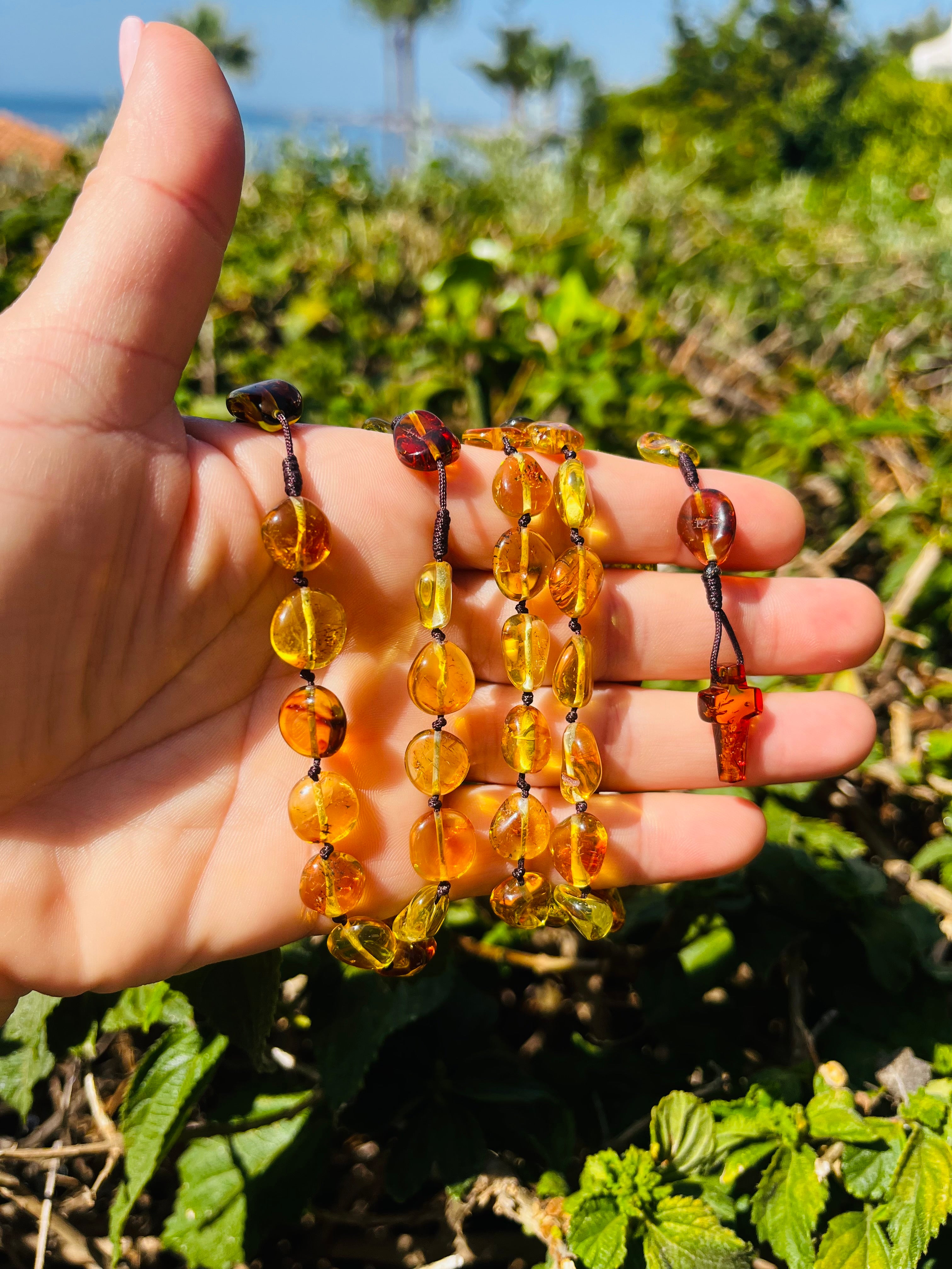 Genuine Baltic Amber Catholic Rosary Beads – Handcrafted Amber Rosary Necklace with Cross