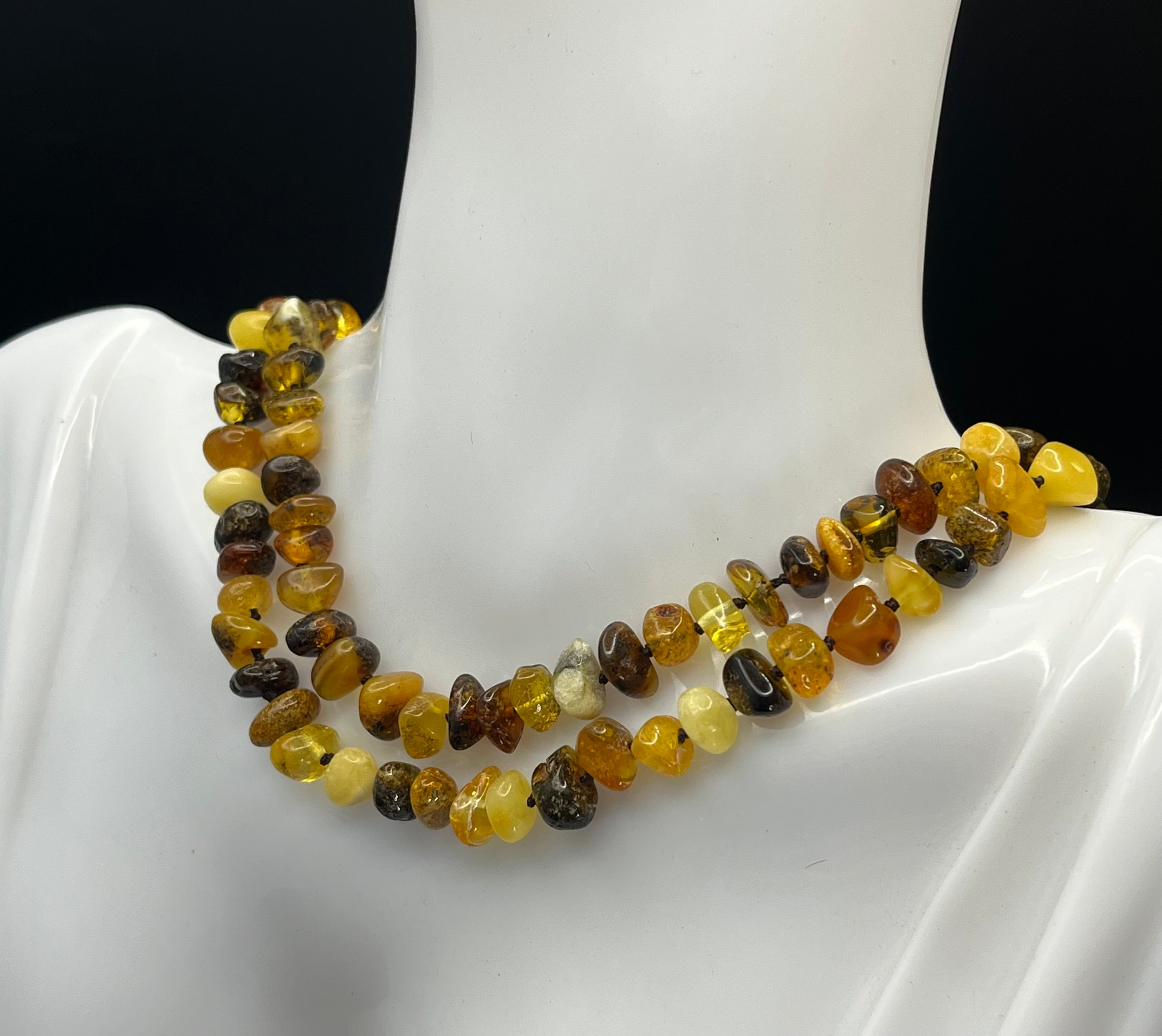 Long Baltic Amber Chip Necklace | Natural Multicolored Amber Flapper / Lariat Style | 103 cm (40.5 in), 30g