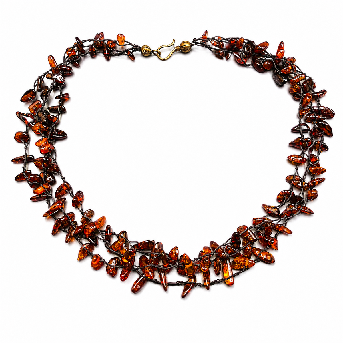 Handcrafted Cognac Baltic Amber Multi-Strand Statement Necklace