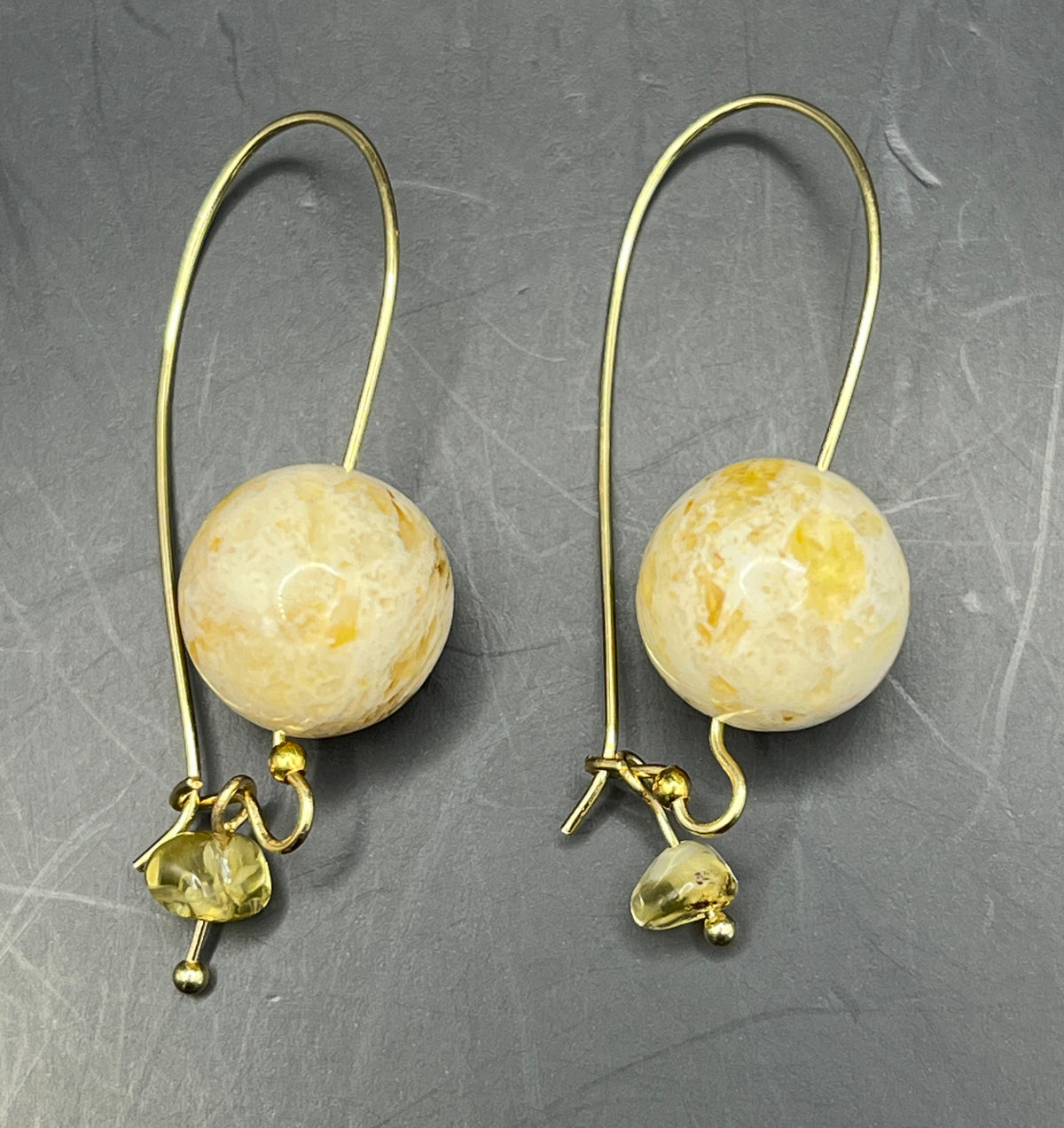 Handmade Baltic Amber French Wire Drop Earrings – Butterscotch Amber Sphere & Faceted Bead Drops (5 cm)