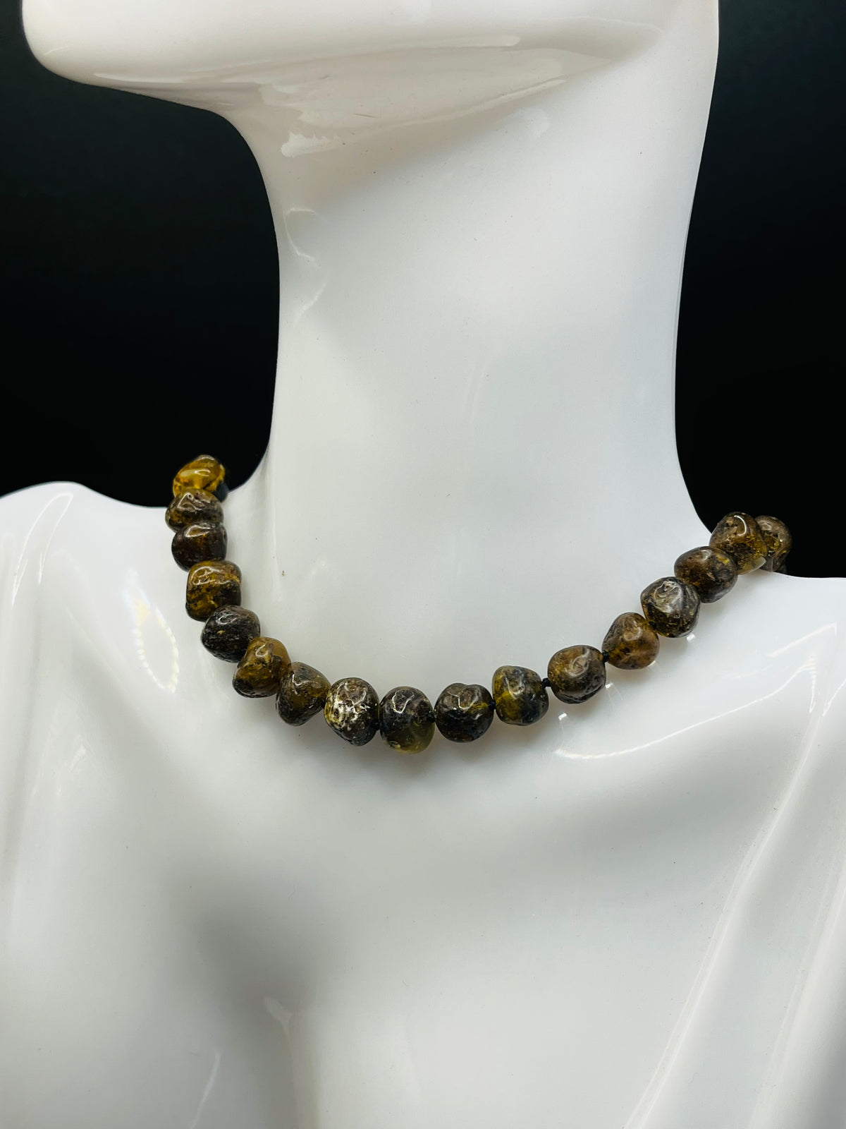 Handmade Natural Baltic Amber Necklace – Raw Dark Olive / Cognac Amber Beads (15g, 41cm)