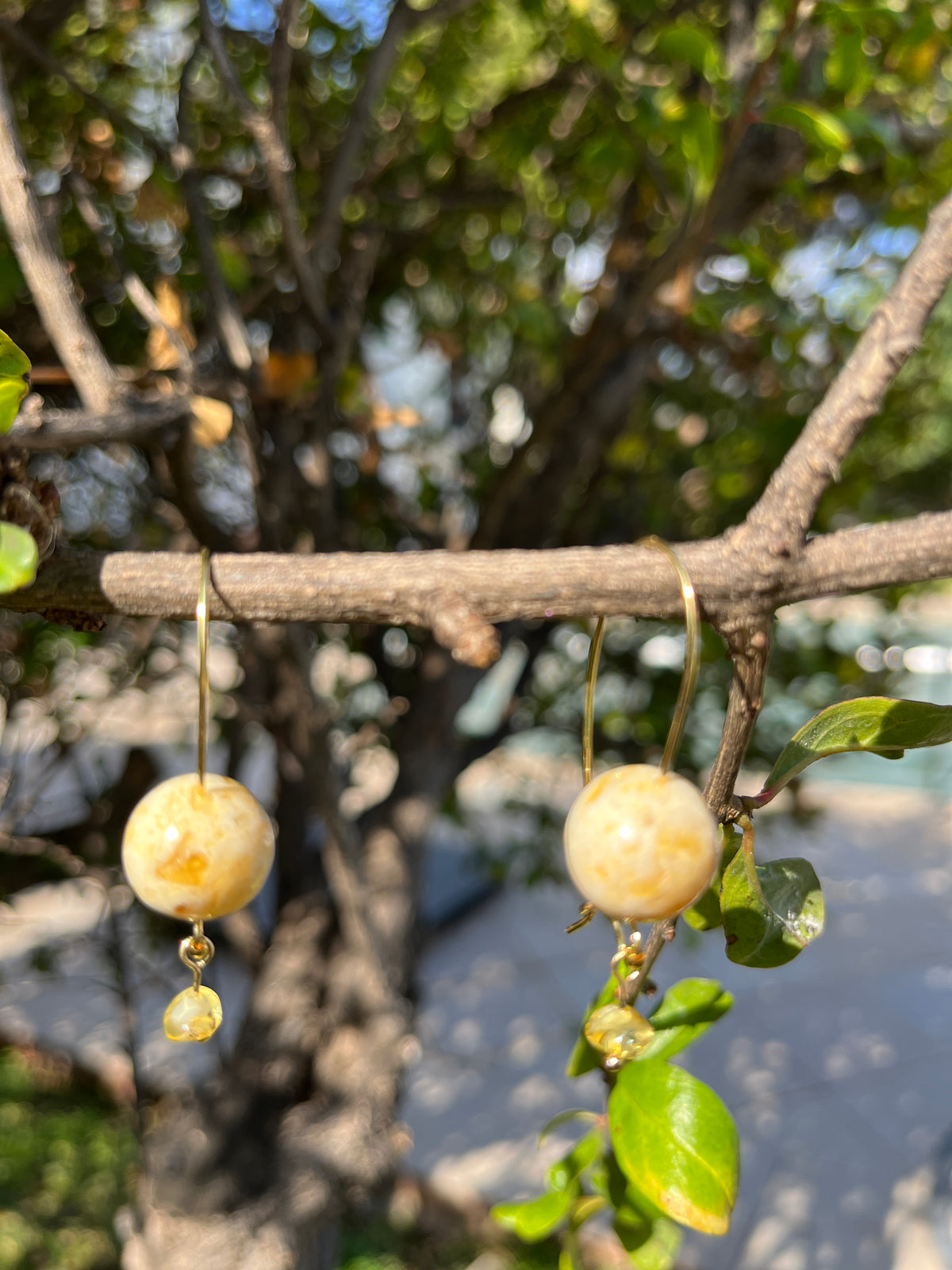 Handmade Baltic Amber French Wire Drop Earrings – Butterscotch Amber Sphere & Faceted Bead Drops (5 cm)