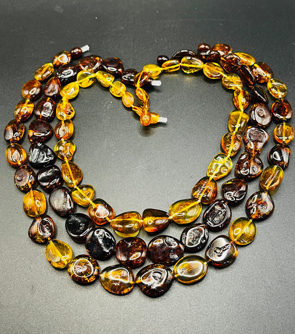 Handmade Baltic Amber Necklace Set (3 Pcs) – Polished Flat Beads