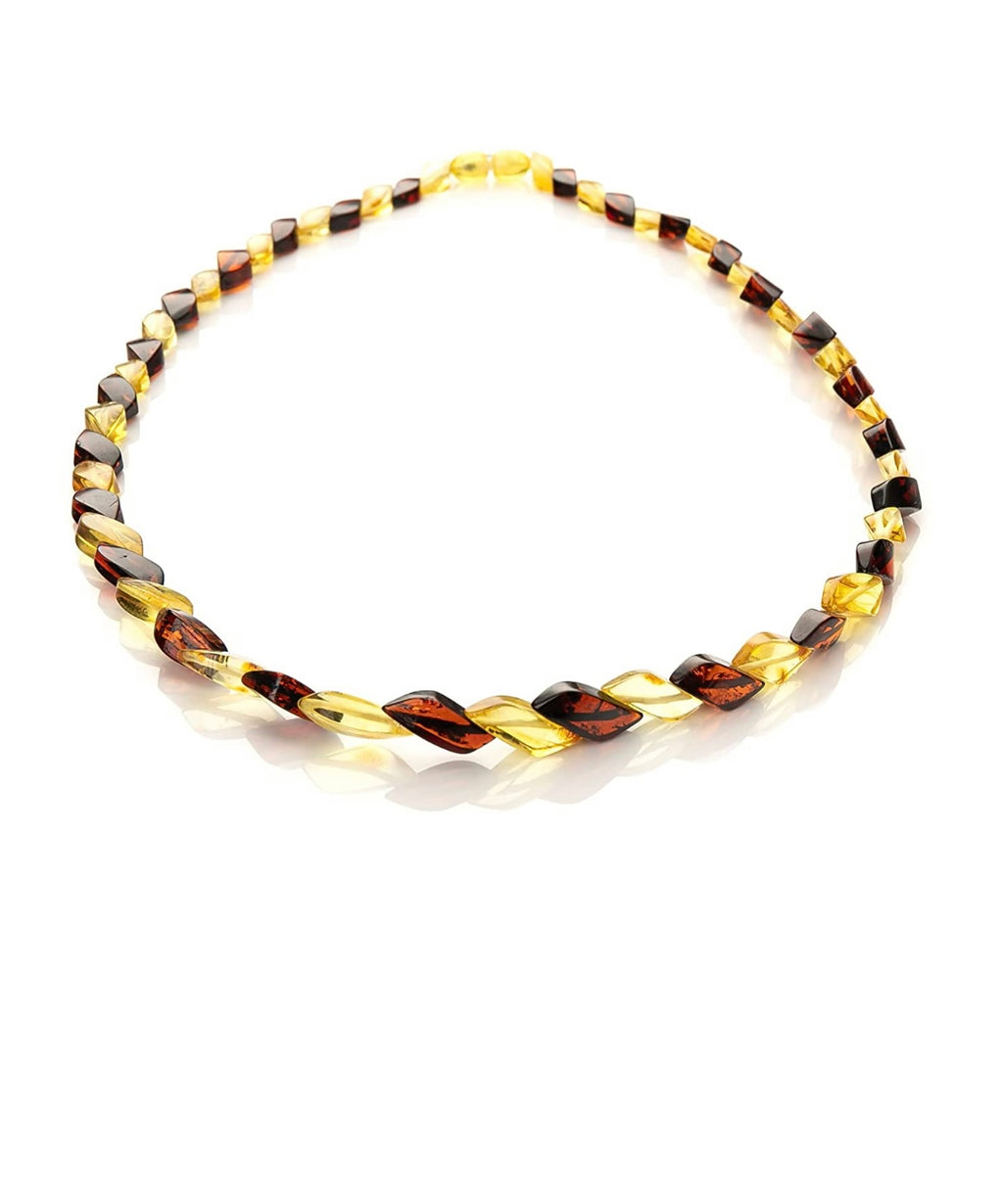 Handmade Baltic Amber Necklace – Twisted Geometrical Beads (54 cm / 16g)