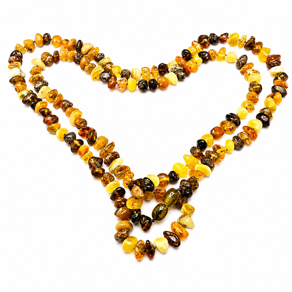 Long Baltic Amber Chip Necklace | Natural Multicolored Amber Flapper / Lariat Style | 103 cm (40.5 in), 30g