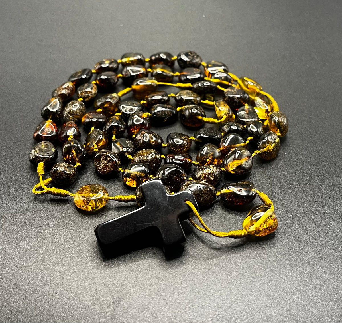 Handcrafted Natural Baltic Amber Catholic Rosary Necklace – 56 cm (22")