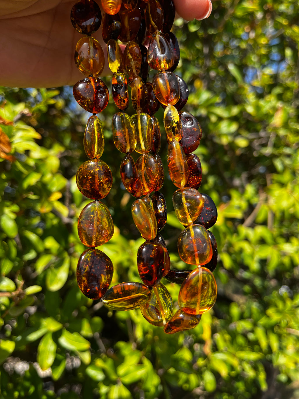 Handmade Baltic Amber Necklace Set (3 Pcs) – Polished Flat Beads