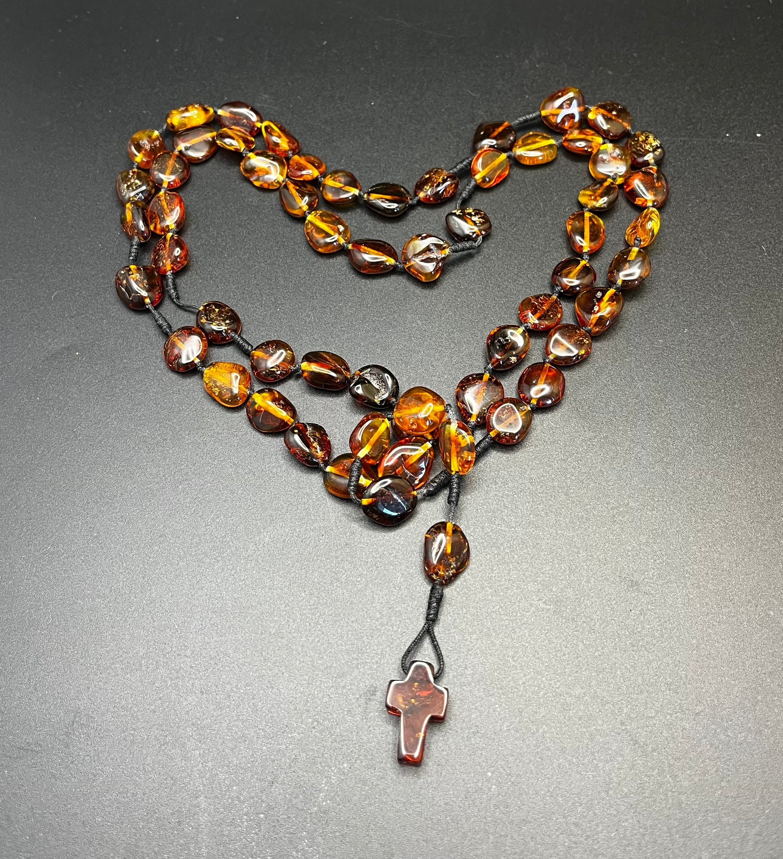 Handmade Baltic Amber Rosary Beads – Authentic Catholic Prayer Beads Necklace with Amber Cross