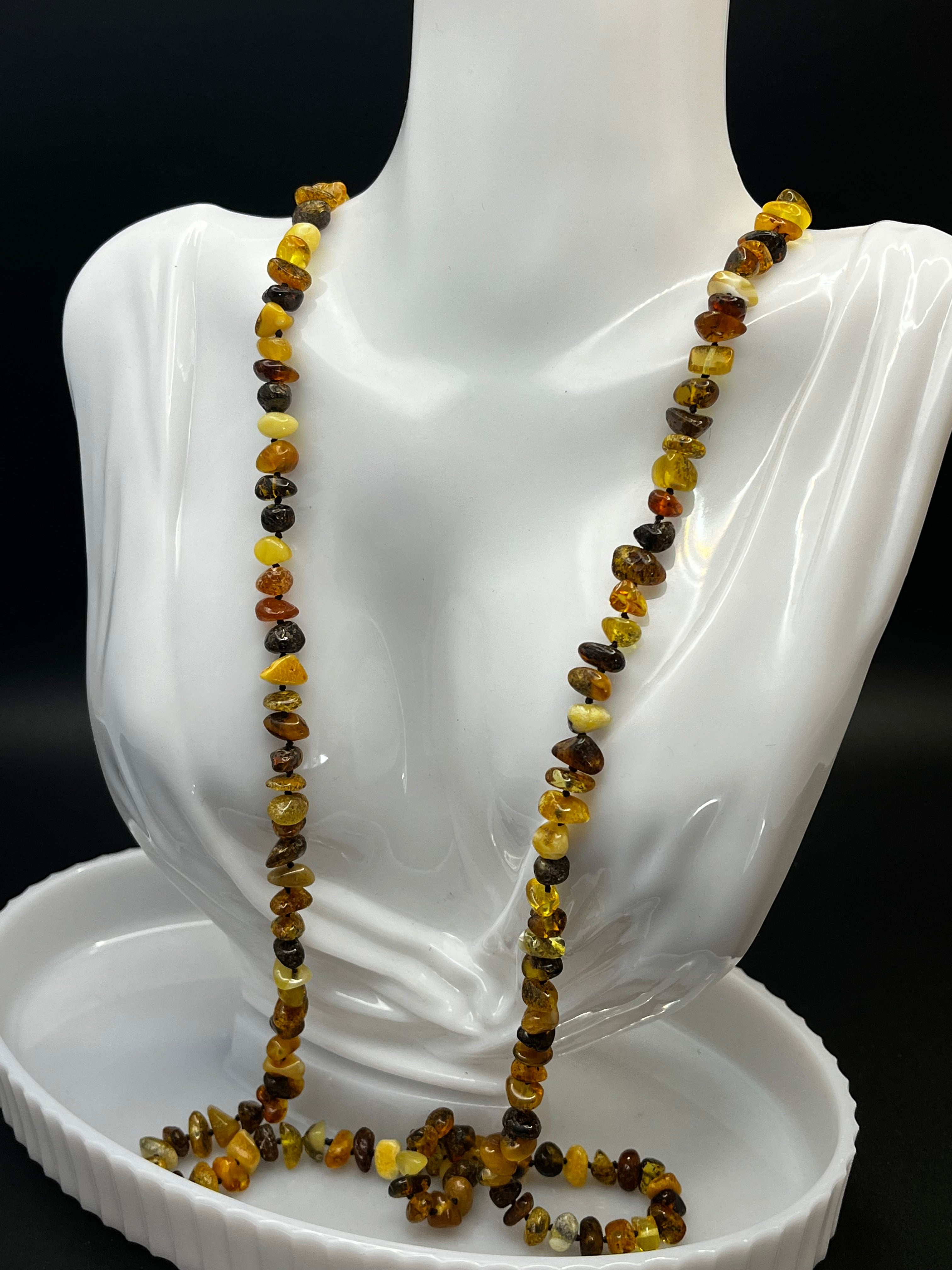 Long Baltic Amber Chip Necklace | Natural Multicolored Amber Flapper / Lariat Style | 103 cm (40.5 in), 30g