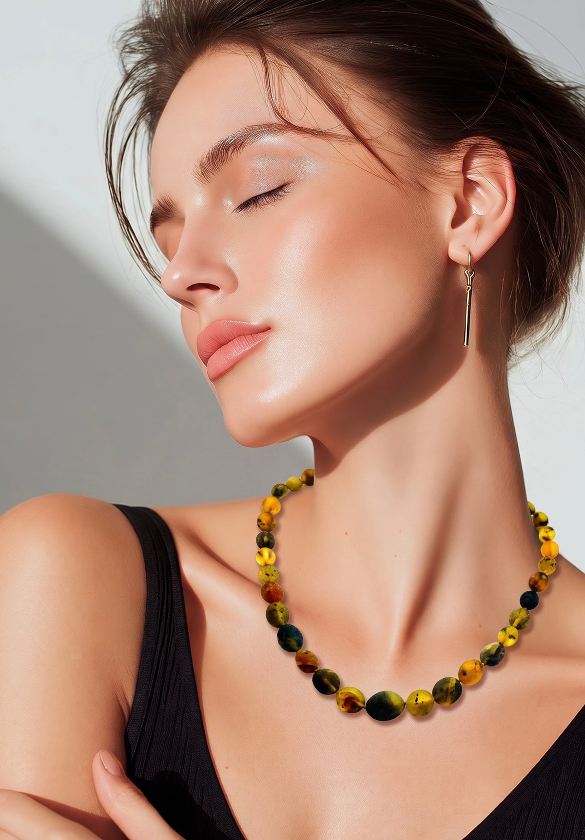 Handcrafted Raw Baltic Amber Olive Bead Necklace