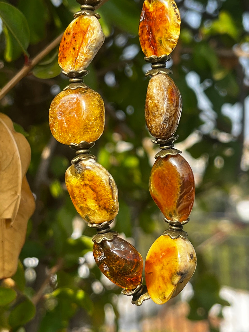 Baltic Landscape Amber Necklace in Bronze