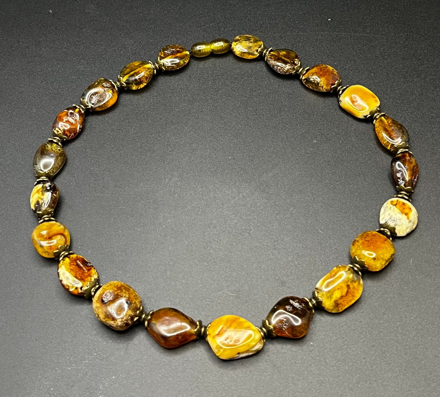 Baltic Landscape Amber Necklace in Bronze